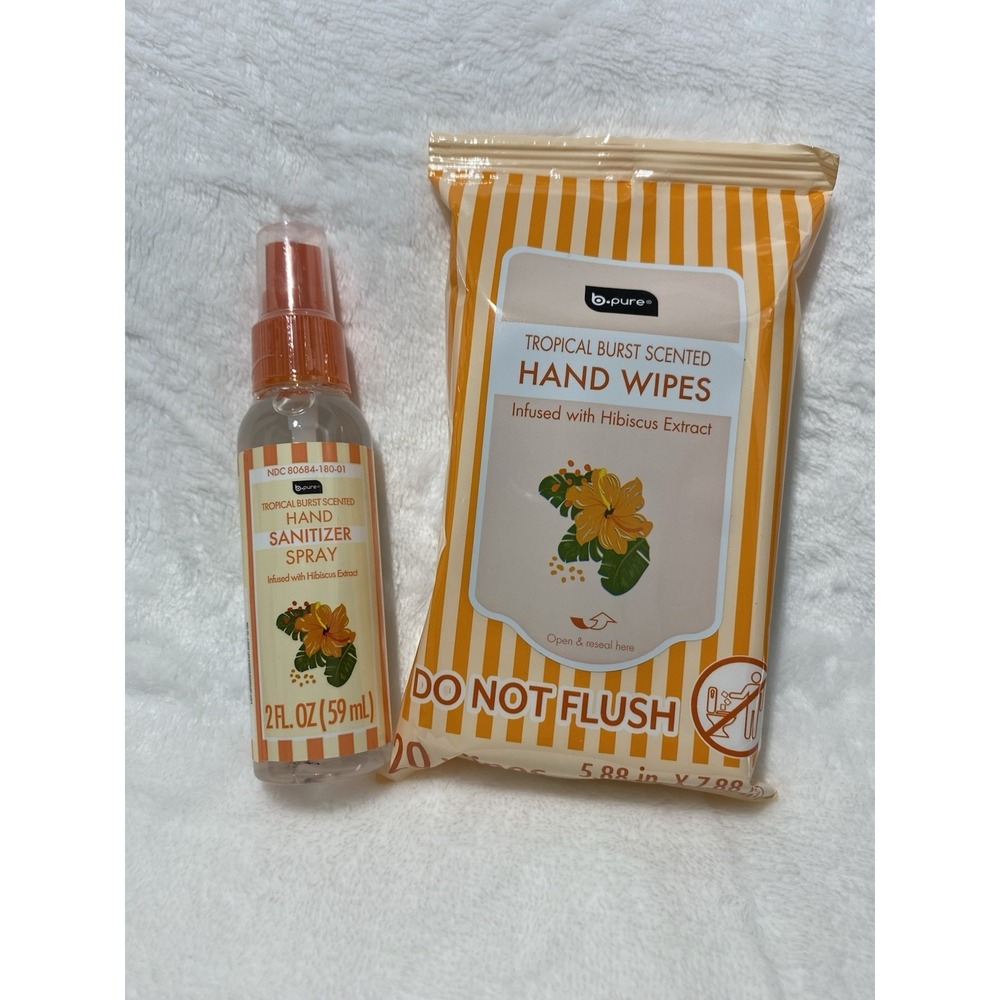 b.pure Tropical Burst Scented w/hibiscus extract Sanitizer Spray 2 fl.oz & Wipes